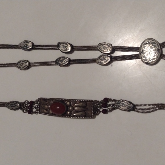 Antique Art Deco Turkish Snake Chain Heavy Silver Metal Necklace Bracelet Set - Picture 5 of 16